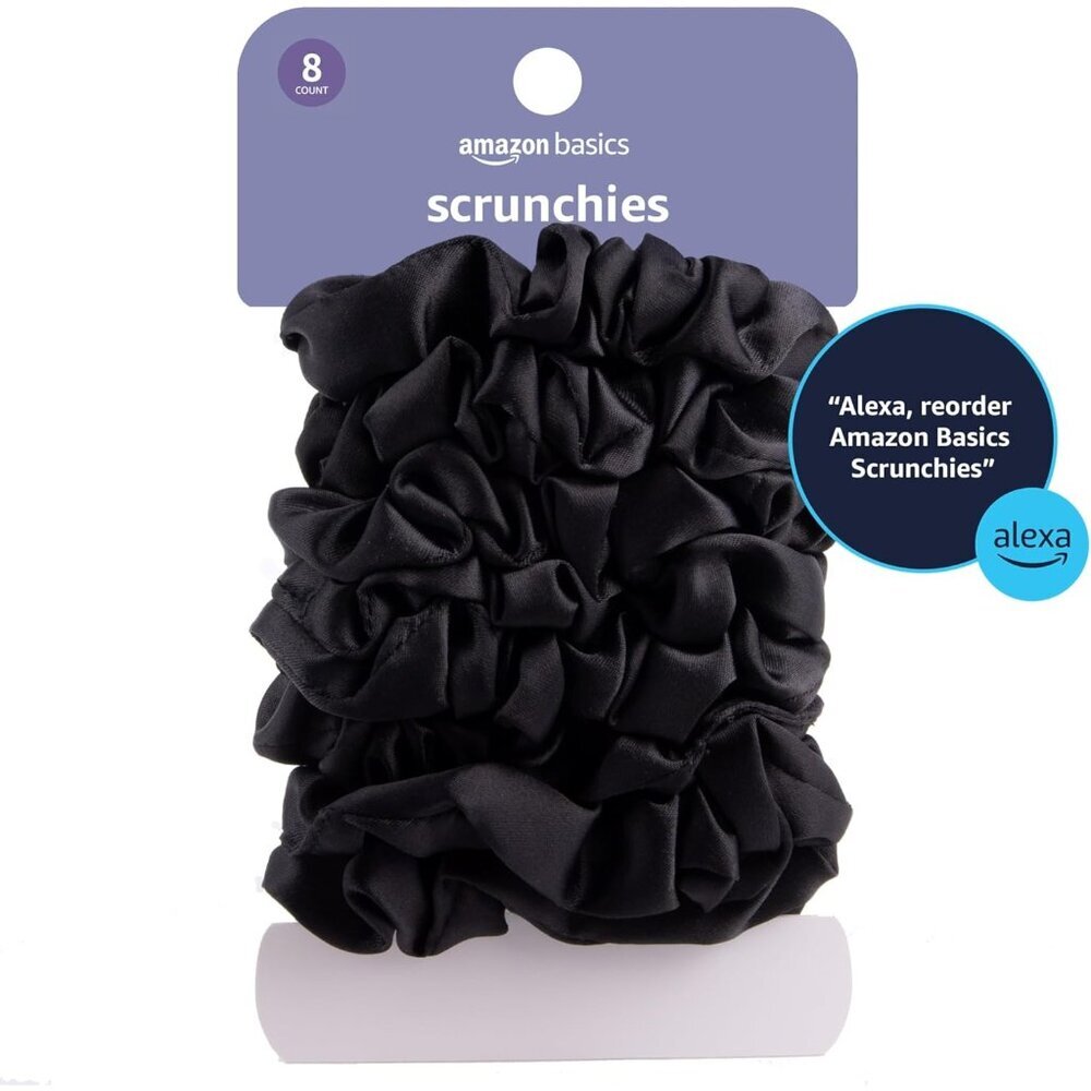 Satin Scrunchies Black Hair Ties, Pack of 8 - Picture 6 of 6